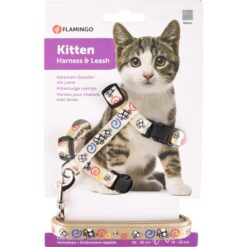 Harnais avec laisse Flamingo Chaton Topo Blanc