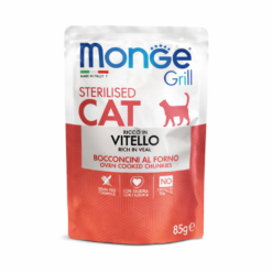 Monge Pochons Grill Chunkies en gelée Pour Chat Sterilisé Riches en Veau 85g