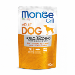 Monge Pochons Grill Pour Chiens Adultes Riches en Poulet et en Dinde 100g