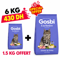 Gosbi Croquettes Exclusive Poulet et Dinde Pour Chat Adulte 6kg +1.5 Kg Gratuit