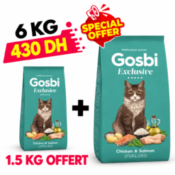 Gosbi Croquettes Exclusive Poulet et Saumon Pour Chat Stérilisé 6kg +1.5kg Gratuit