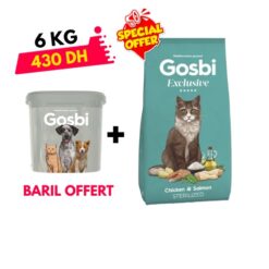 Gosbi Croquettes Exclusive Poulet et Saumon Pour Chat Stérilisé 6kg +Baril Gratuit