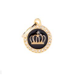 Médaille Glam Couronne Noire et Dorée avec Strass