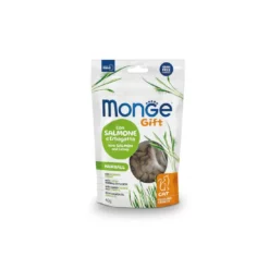 Monge Friandises pour Chat Adulte Fourrée et Croustillante au Saumon et à l'Herbe à Chat Hairball 60g
