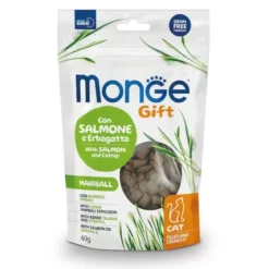 Monge Friandises pour Chat Adulte Fourrée et Croustillante au Saumon et à l'Herbe à Chat Hairball 60g