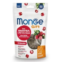 Monge Friandises pour Chat Adulte Stérilisé Fourrée et Croustillante au Canard et aux Canneberges 60g