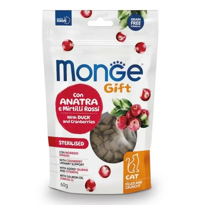 Monge Friandises pour Chat Adulte Stérilisé Fourrée et Croustillante au Canard et aux Canneberges 60g