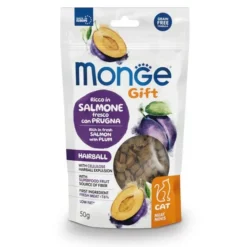 Monge Friandises pour Chat Adulte Stérilisé Fourrée et Croustillante au Saumon et à la Prune Hairball 50g
