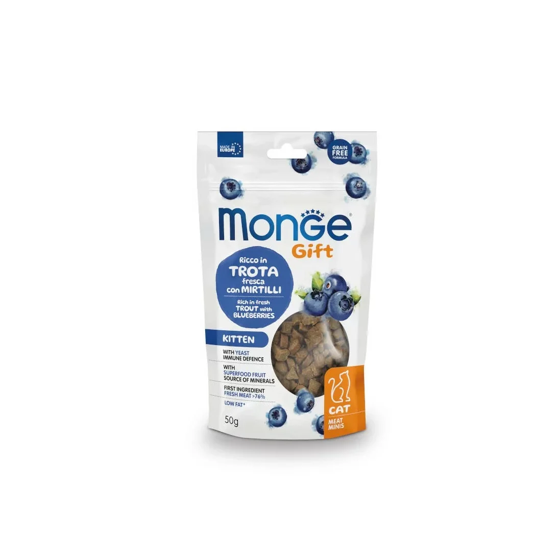 Monge Friandises pour Chaton Kitten Fourrée et Croustillante à la Truite et aux Myrtilles 50g