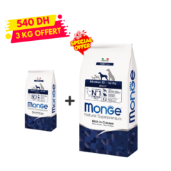 Monge Medium Adult Poulet Croquettes 12kg +3kg Gratuit