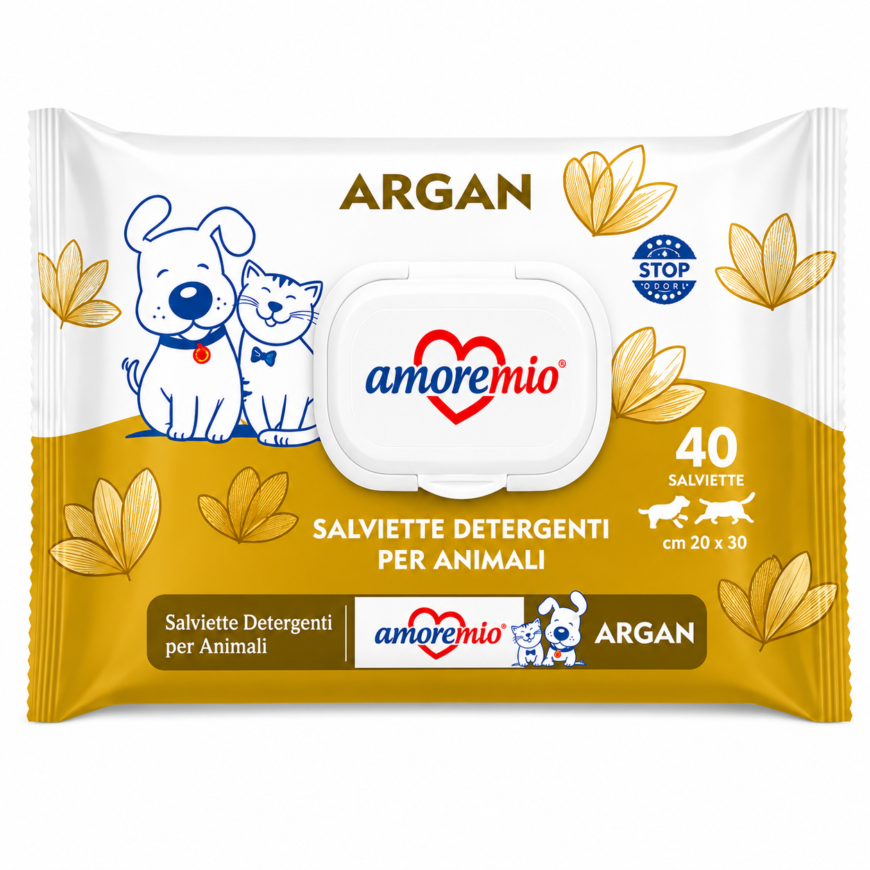 Lingettes Amoremio humides pour chiens et chats (40 PCS) Argan