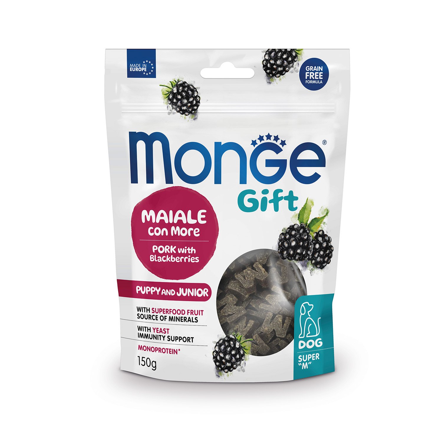 Monge Gift Chiot et Chien Junior Porc aux Mûres Super 150g