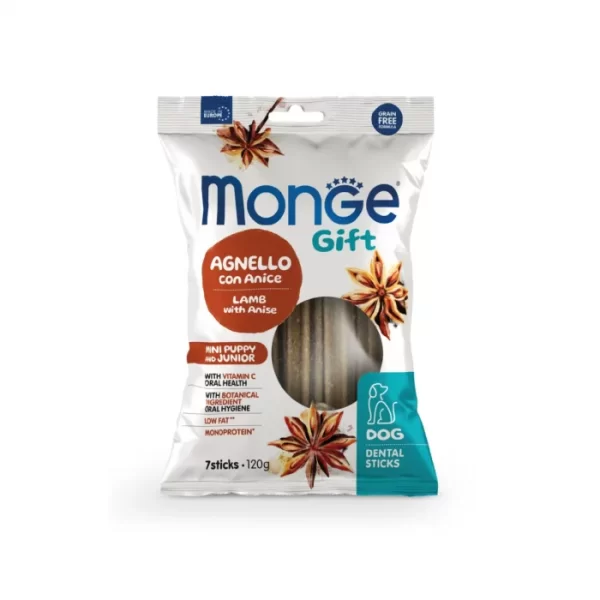 Monge Gift Bâtonnets Dentaires Puppy Et Mini Junior à L'agneau Et à L'anis 120g