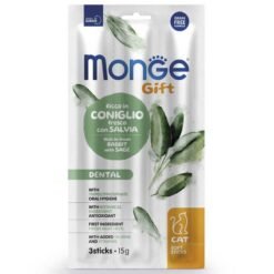 Monge Gift Bâtonnet Dentaire  Pour Adultes Chat Riche En Lapin Frais Et Sauge 3x15g