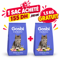 Gosbi Croquettes Exclusive Poulet et Dinde Pour Chat Adulte 1.5kg +1.5g Gratuit