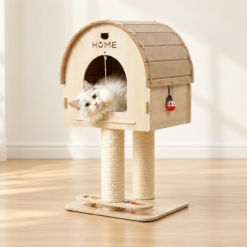 Arbre à Chat avec Niche en Bois, Griffoirs et Jouets – 70 cm