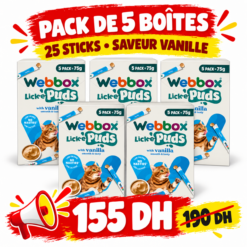 01- Pack Webbox Lick-e-Puds pour Chaton et Chat à la Vanille 5 Packs de (5x15g)